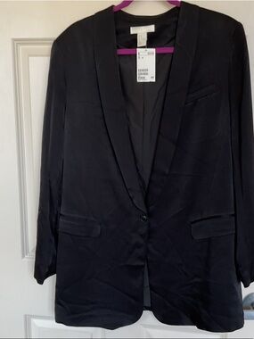 H&M Black Satin Blazer with Notched Collar